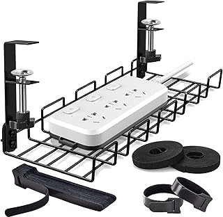 INCHOR Under Desk Cable Management Tray, 15.7'' No Drill Steel Desk Cable Organizers, Wire Management Tray Cable Management Rack, Desk Cable Tray with Wire Organizer and Desk Cord Organizer for Office and Home