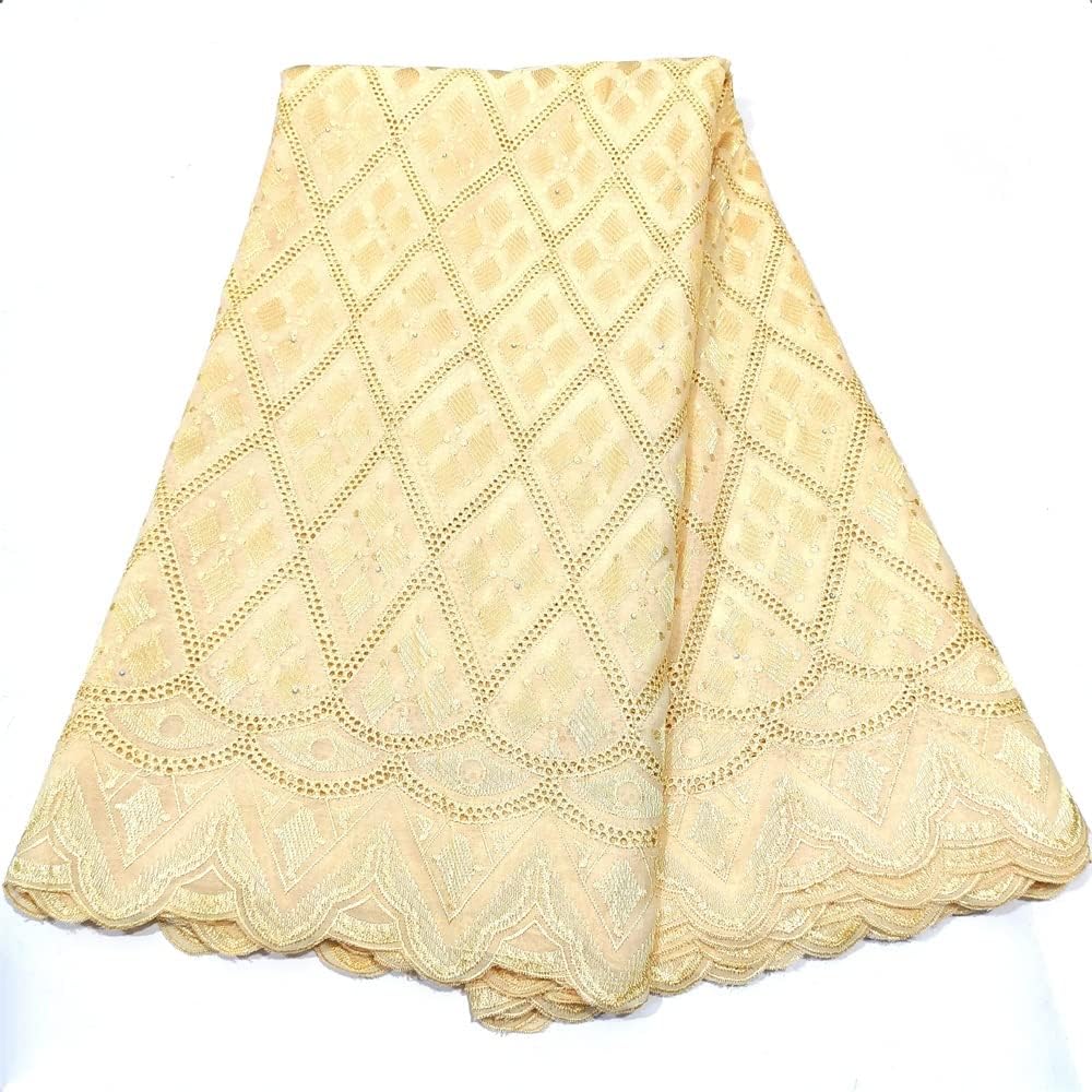LadyQ 5 Yards Embroidery Cotton Lace Fabric African Swiss Voile Lace Fabric White Nigerian Sewing Clothes 2022 953LD (White)