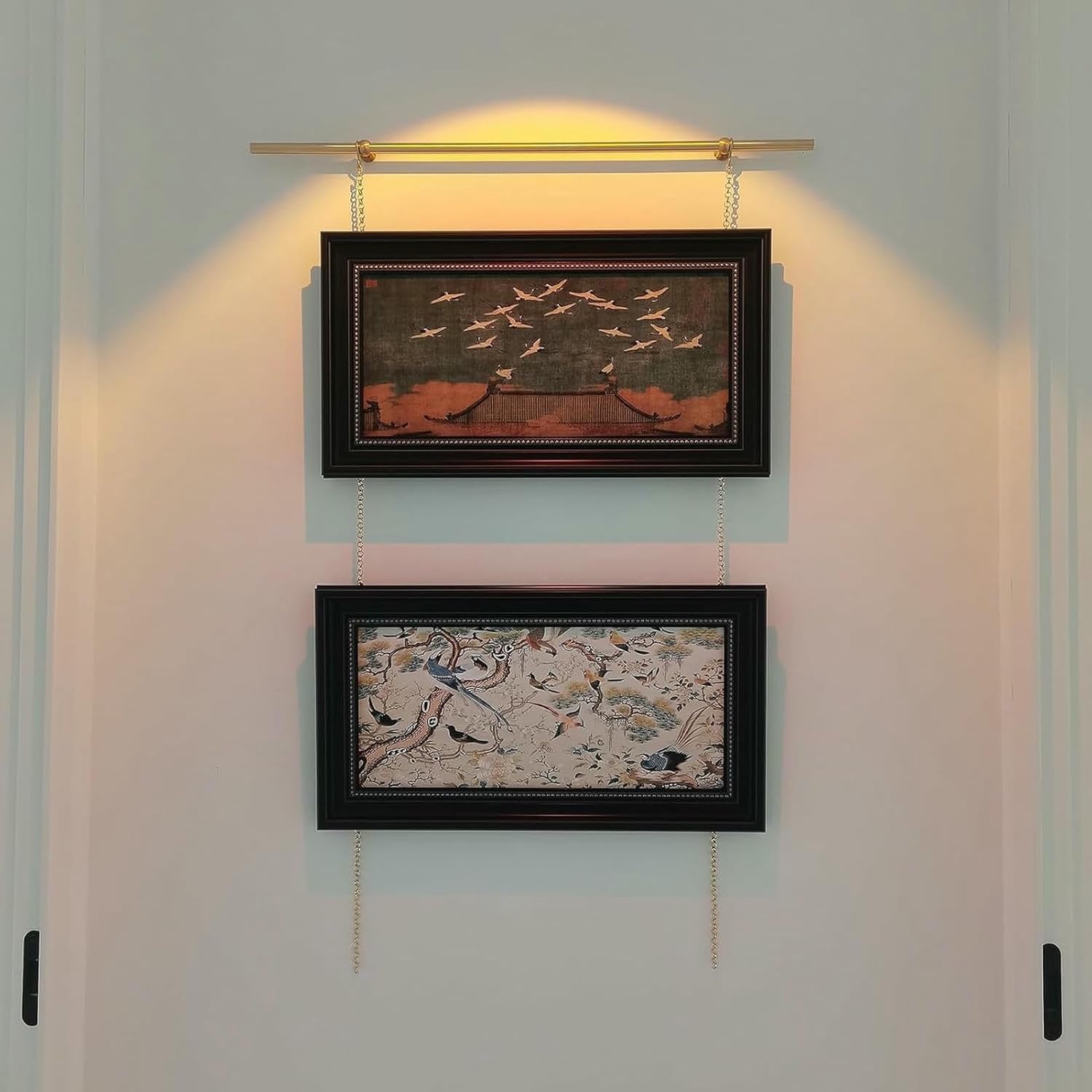 Picture Rail Hanging System Living Room Wall Decor Picture Hangers, Antique Bronze Rail Double Hanging Picture Frame, Plaster Walls Artwork Display Bracket Adjustable (1.6m(63