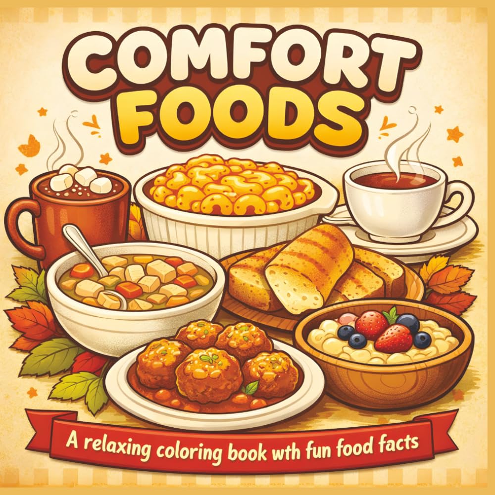 Comfort Foods: A relaxing coloring book with fun food facts|Bold Designs|Easy to color|Stress Relief and Relaxation