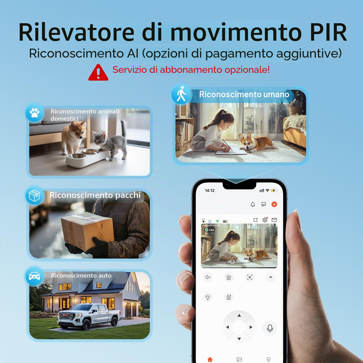 Vicohome 2K Telecamere di Sicurezza Solari Wireless WiFi per Esterni, PTZ a 355°, Alimentazione Solare e a Batteria, Rilevamento del Movimento PIR, Visione Notturna a Colori 3MP, Impermeabile IP65