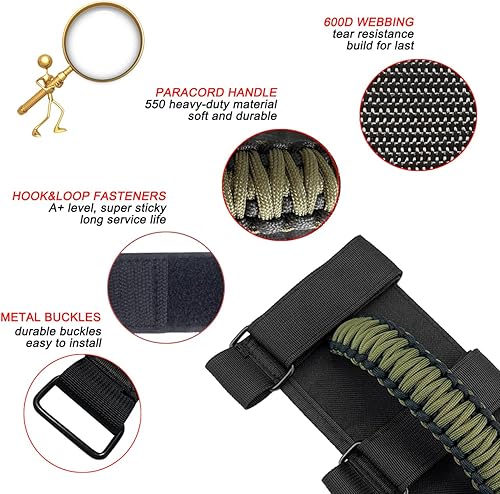 Miniatura 5 de Asas de agarre para Jeep (verde militar), asas de agarre para Jeep Wrangler TJ YJ JK JL Gladiator JT 1987-2023, 2 x asas de agarre para barra