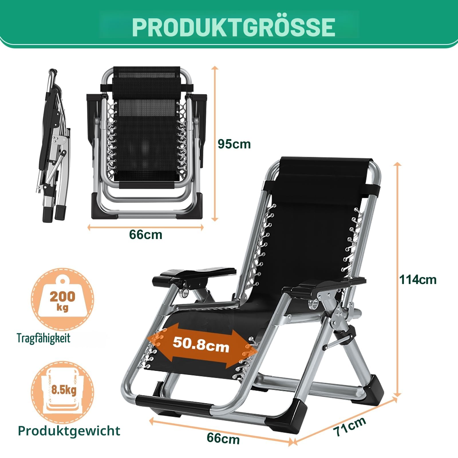 SUNYRISY Sonnenliege Liegestuhl Klappbar, 200KG Belastbar Zero Gravity Chair mit Kissen Unterstützung Getränkehalter, Extra Breit Verstellbare Gartenliege für Patio Garten Strand Pool