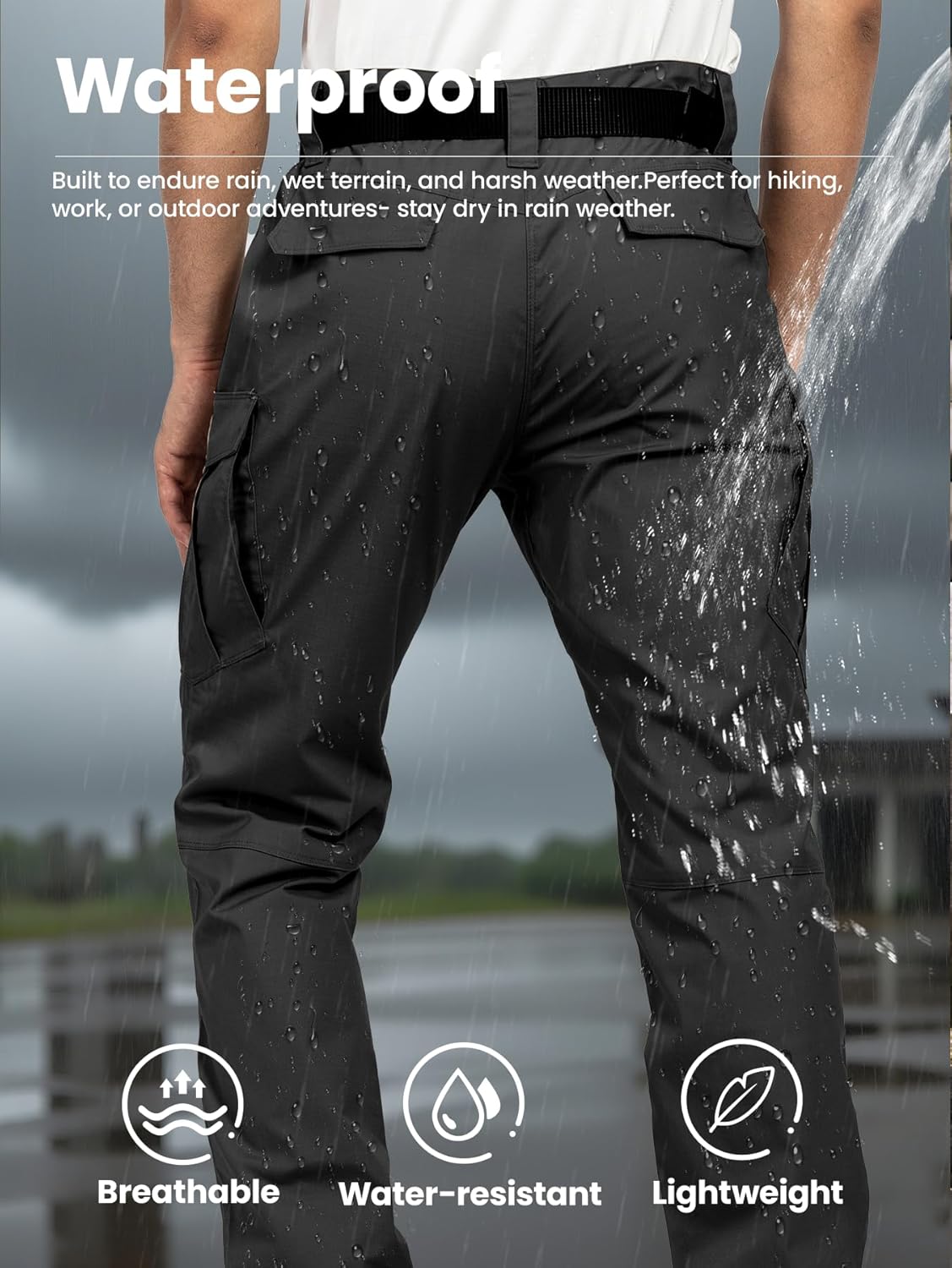 Men’s Tactical Pants Ripstop Waterproof Cargo Work Pants 8 Pockets for Hiking Woking Safari Construction Pants - Image 2