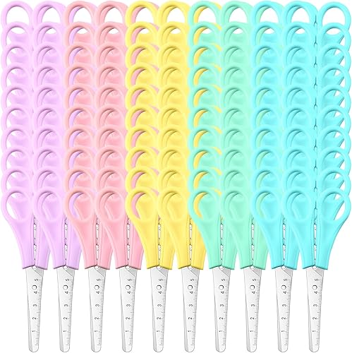 Gisafai 100 tijeras de 5 pulgadas a granel para niños, tijeras de punta roma, de acero inoxidable, hoja afilada, tijeras de fácil agarre, 5 colores
