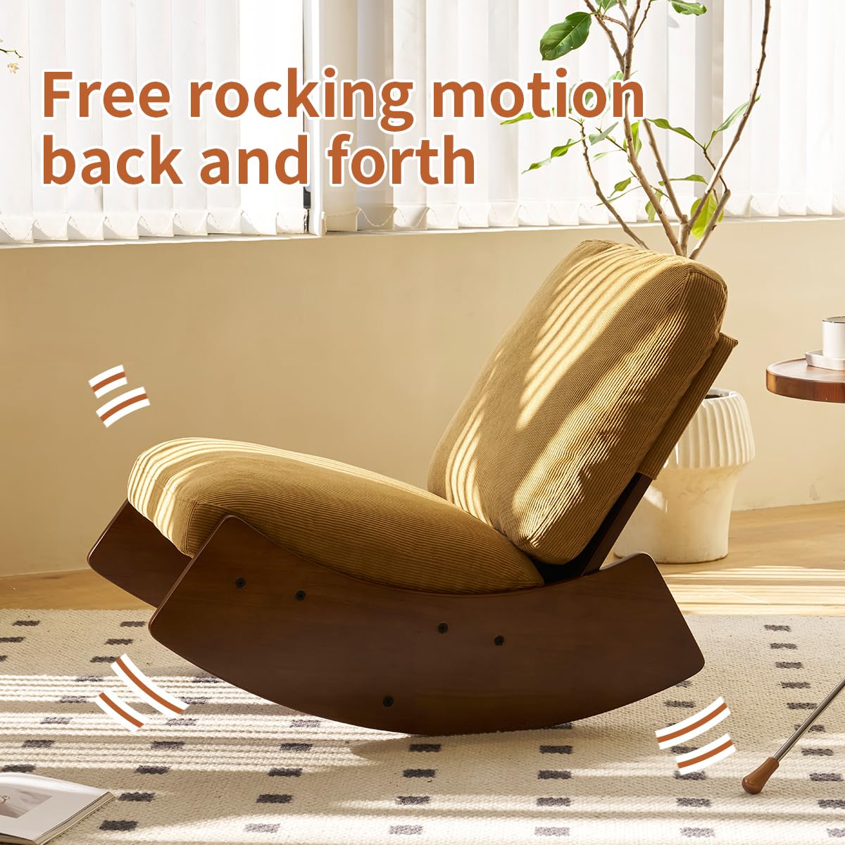 Schaukelstuhl mit Stoff und Holz, für Wohnzimmer und Kinderzimmer, Orange, 90 x 61.5 x 71.9 cm