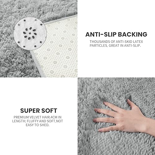 Miniatura 4 de Vocrite Alfombra rectangular grande y esponjosa para sala de estar, alfombra rectangular de felpa mullida de 5 x 8 pies, alfombra antideslizante de