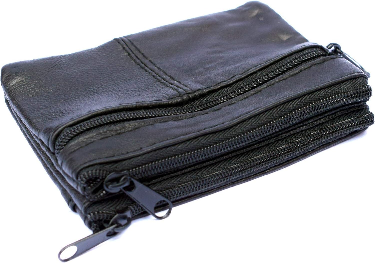 Real Soft Leather Coin Purse Key Wallet Pouch Holder Case Bag Cards Three Zips