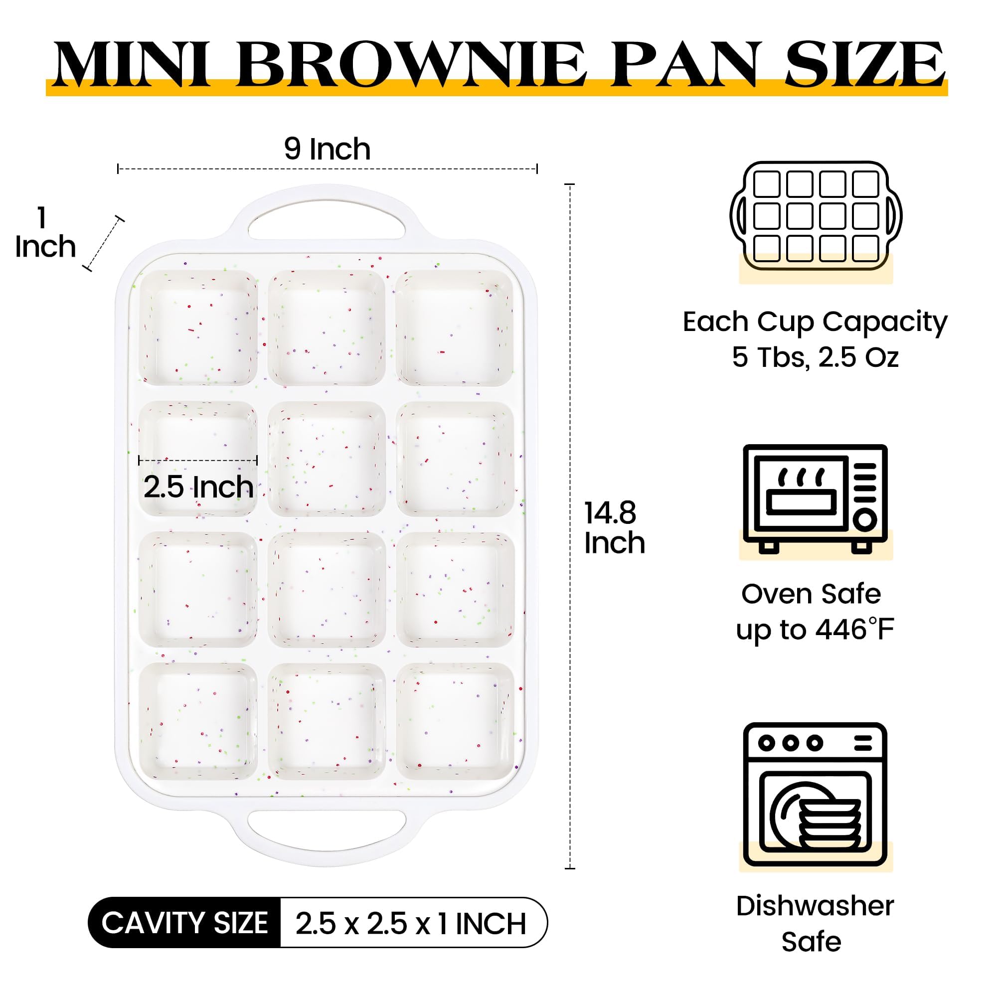 Lot de 2 mini moules à brownie carrés en silicone avec séparateurs pour la cuisson individuelle antiadhésive, 12 muffins, cupcakes avec cadre renforcé en métal (crème)