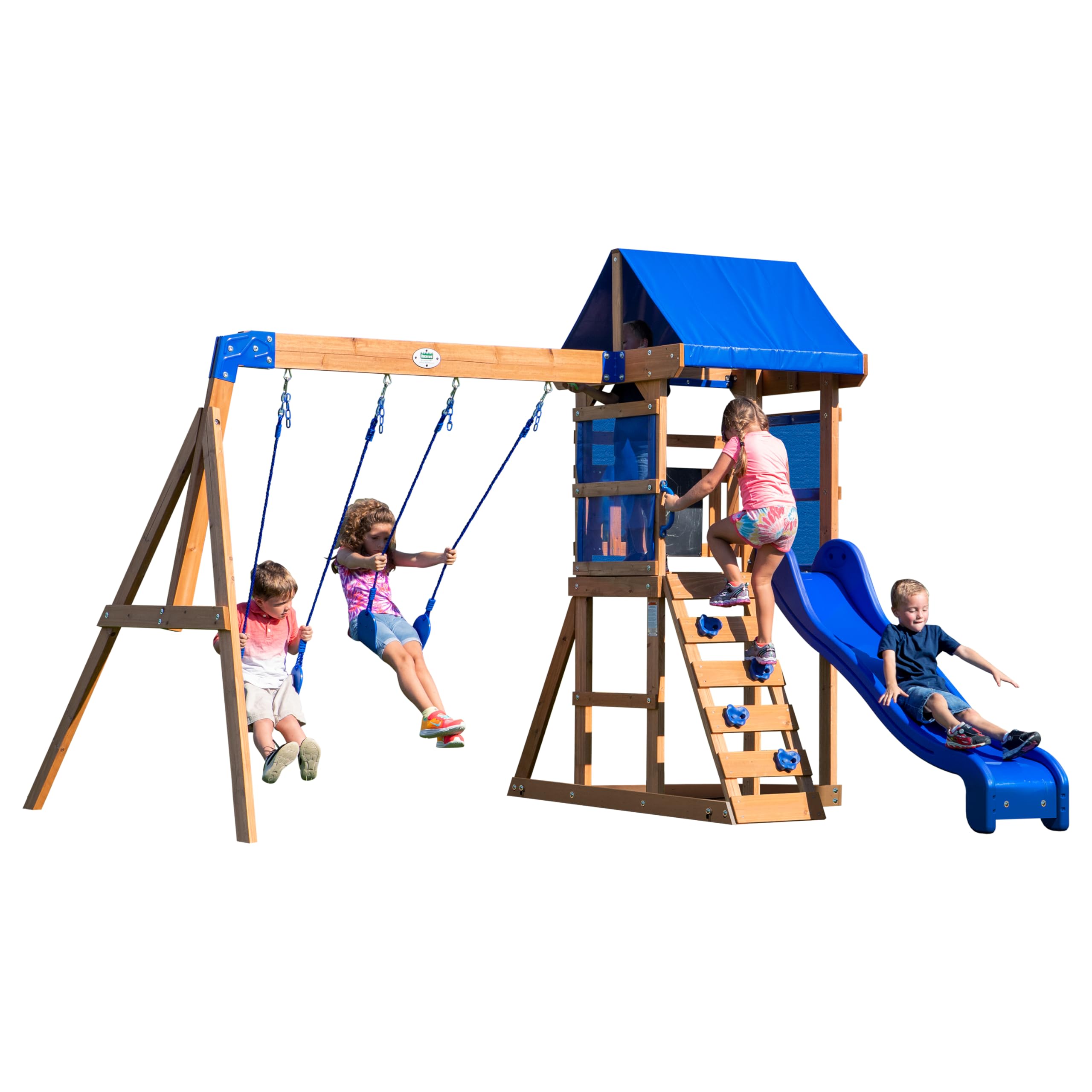 Backyard Discovery Aurora, Aire De Jeux en Bois | Portique Balançoire avec Mur d'escalade, Toboggan Et Balançoire, Bac À Sable | Cabane Exterieur pour Enfant, Jeux Exterieur, +​3 Ans