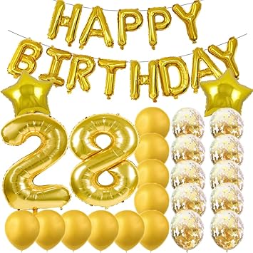 Amazon スイート28歳の誕生日デコレーション パーティー用品 ゴールド数字28バルーン 28歳のホイルマイラーバルーン ラテックスバルーン 装飾 女の子 女性 男性 写真撮影用小道具 風船 バルーン おもちゃ