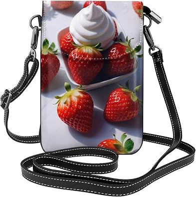 Small Crossbody Bags for Women,Leather Shoulder Bag for Cell Phone Purse with Strap and Strawberry Printed