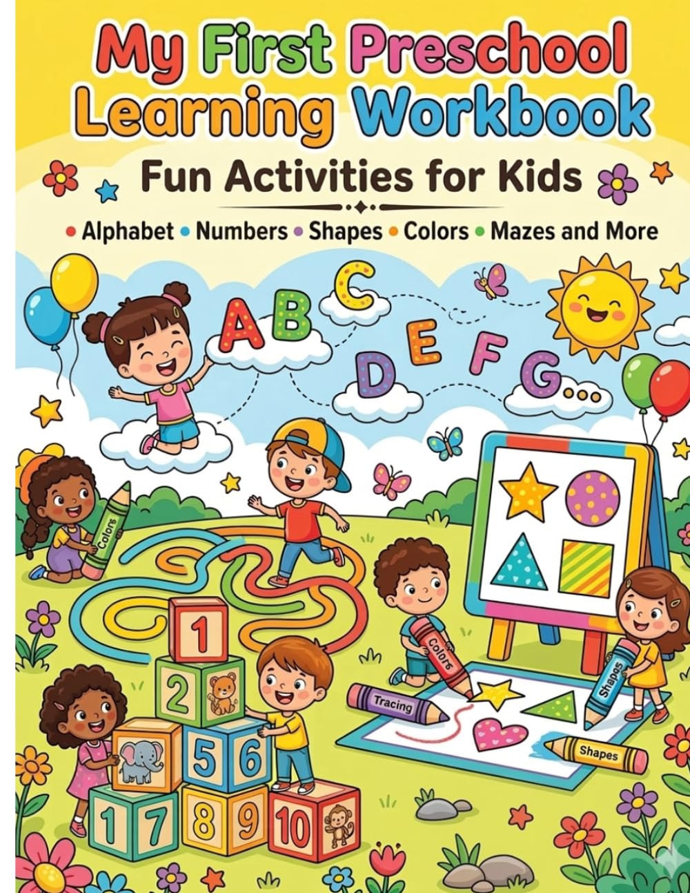 My First Preschool Learning Workbook: Fun Activities for Kids – Alphabet, Numbers, Shapes, Colors, Mazes and More