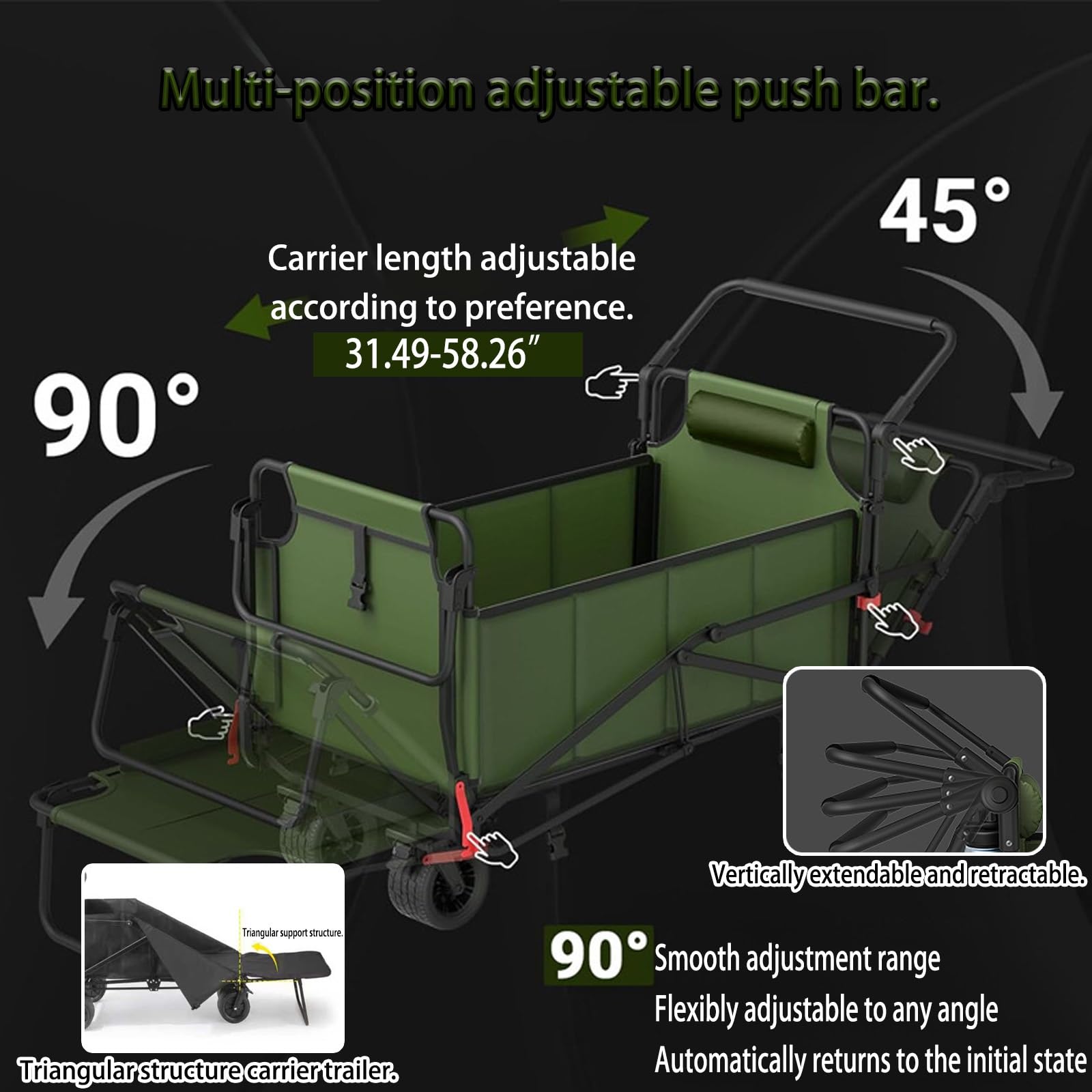 einkaufstrolley bollerwagen liegestuhl relaxliege treppensteiger groß modern mit Sitz klein 4 räder Rücklehnsessel kompatibel Hintere Öffnung Design Oxford Stoff 90°(Green)