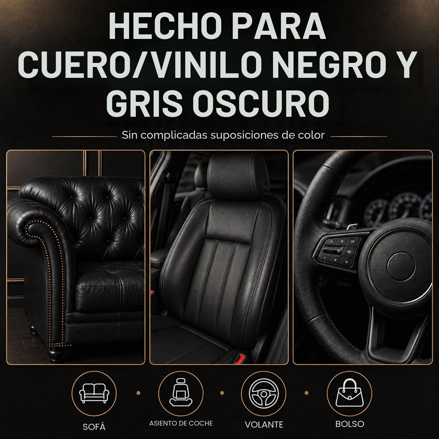 ARCSSAI Reparación de Cuero Negro de Vinilo para Muebles, Asientos de automóviles, Chaquetas, Zapatos, Cuero sintético, sin calefacción