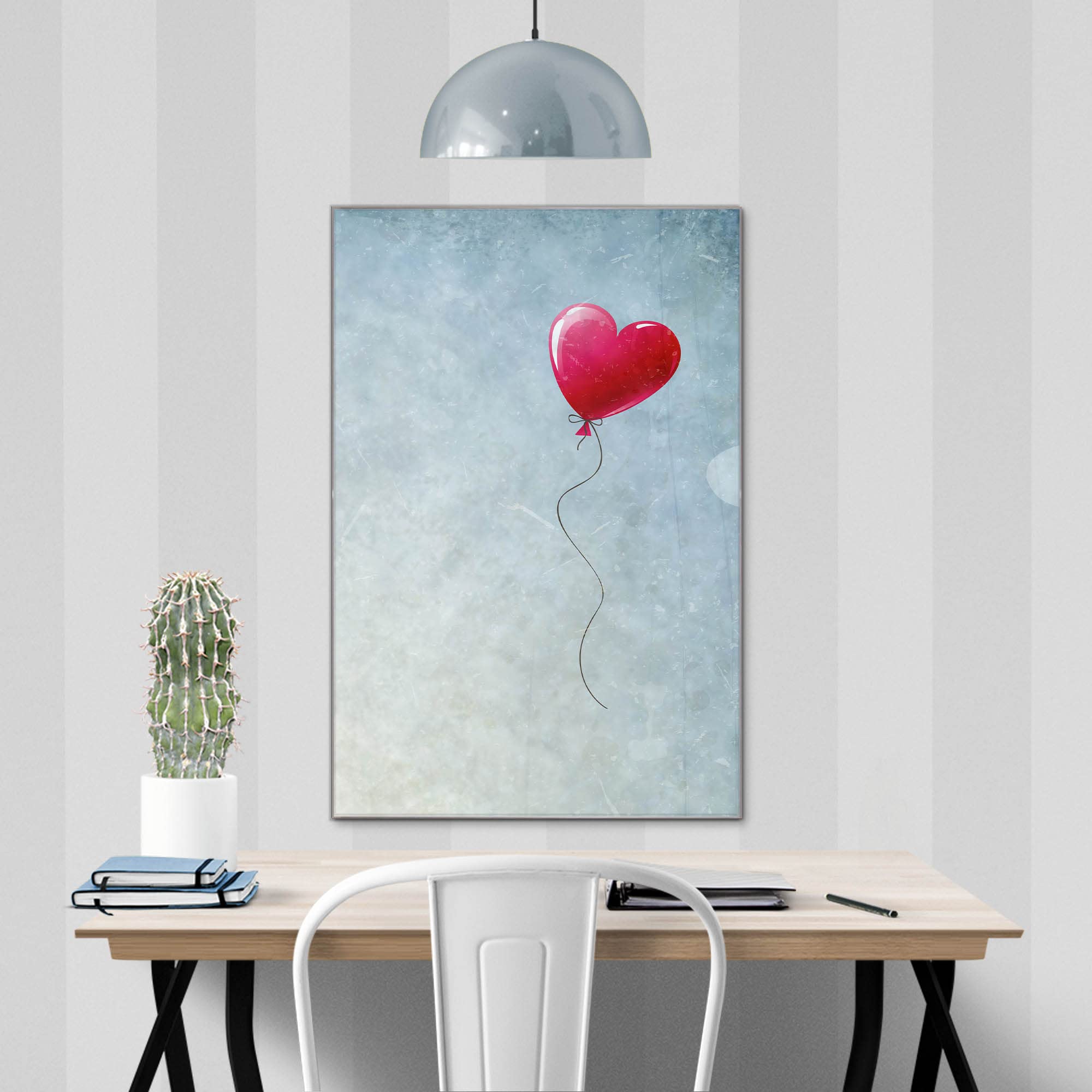 banjado Magnettafel Glas 40x60 mit Herzmotiv, beschreibbar | Persönliches Glasboard für Botschaften und Fotos, mit Motiv Herzballon voller Herzen