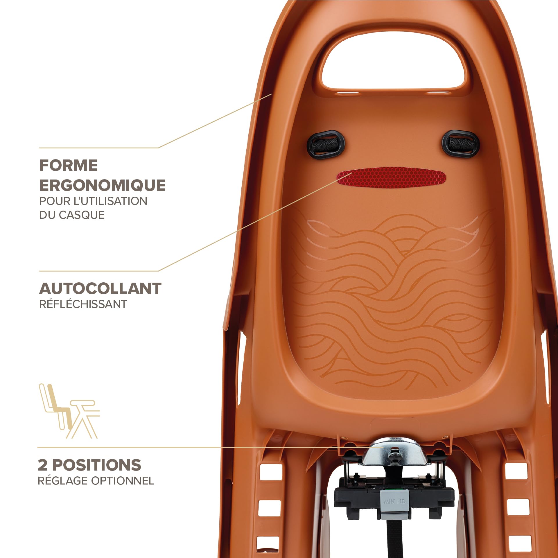 Siège Enfant vélo arrière Polisport Groovy MIK-HD pour Porte-Bagages MIK-HD, Installation Rapide et sûre, Design modernisé, Confort Optimal, Jusqu’à 22 kg et 110 cm, Couleur Marron Caramel