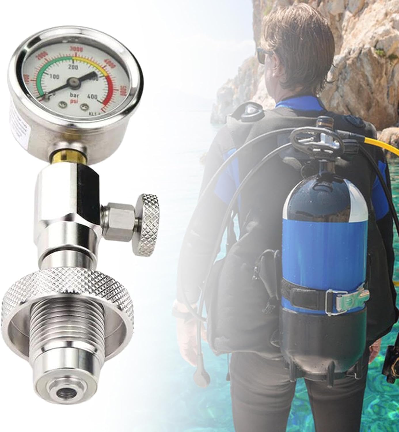 Colaxi Yoke Tank Pressure Checker,Scuba Diving Pressure Gauge,for Din Dive Tank Submersible Sturdy Accessory Equipment for Regulator