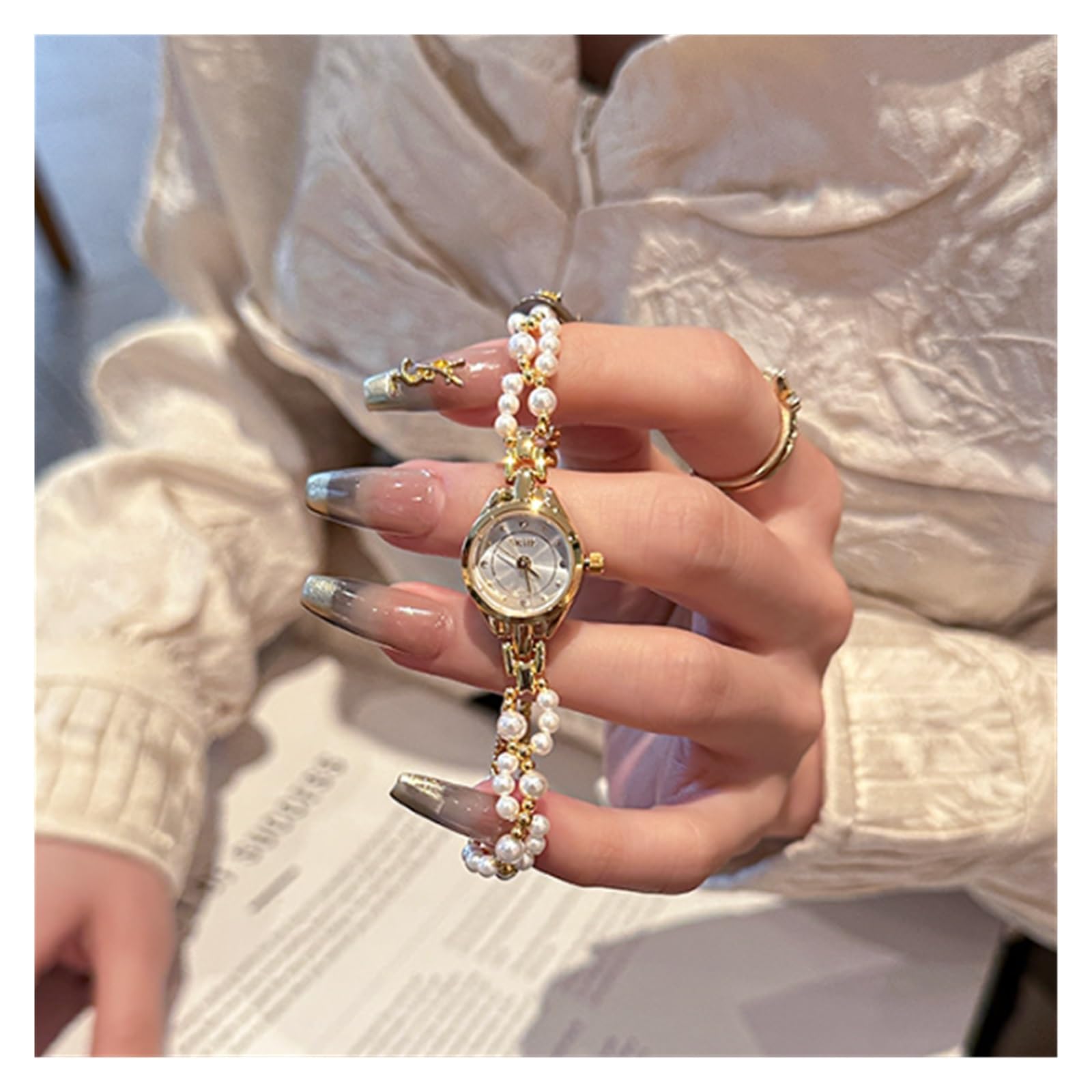 Orologio da donna piccolo rotondo con strass Orologio da polso | Orologio da polso al quarzo con bracciale a maglie Marker, delicato orologio da polso da donna ultra sottile