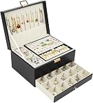 SYCARON Jewelry Organizer Box for Women and Girls, 2 Layer Jewelry Storage Case PU Leather Soft Lining with Lock for Rings Earrings Necklace Bracelets, Gift for Women, Black