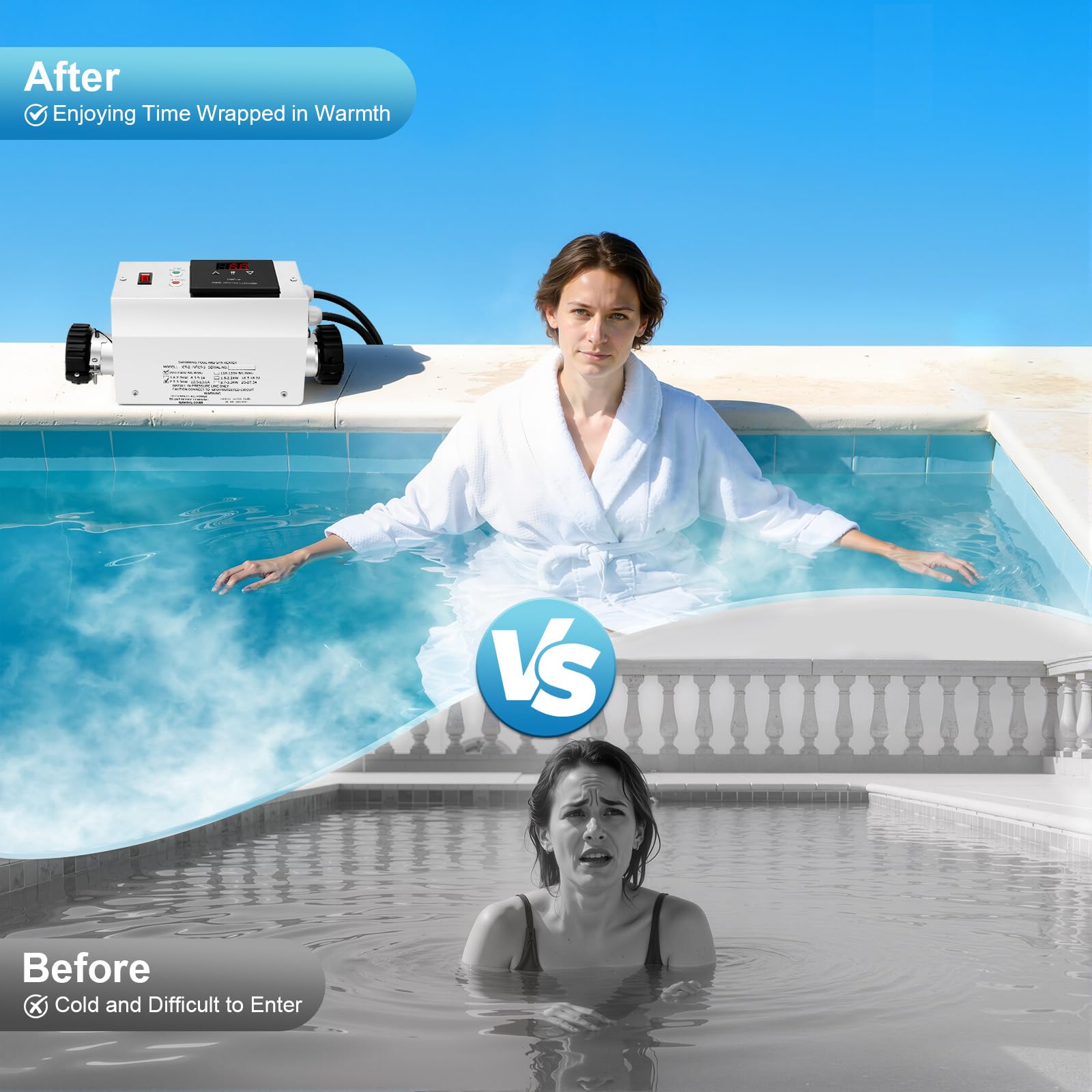 Chauffage électrique de piscine 3000 W Chauffe-eau instantané avec régulateur de température
