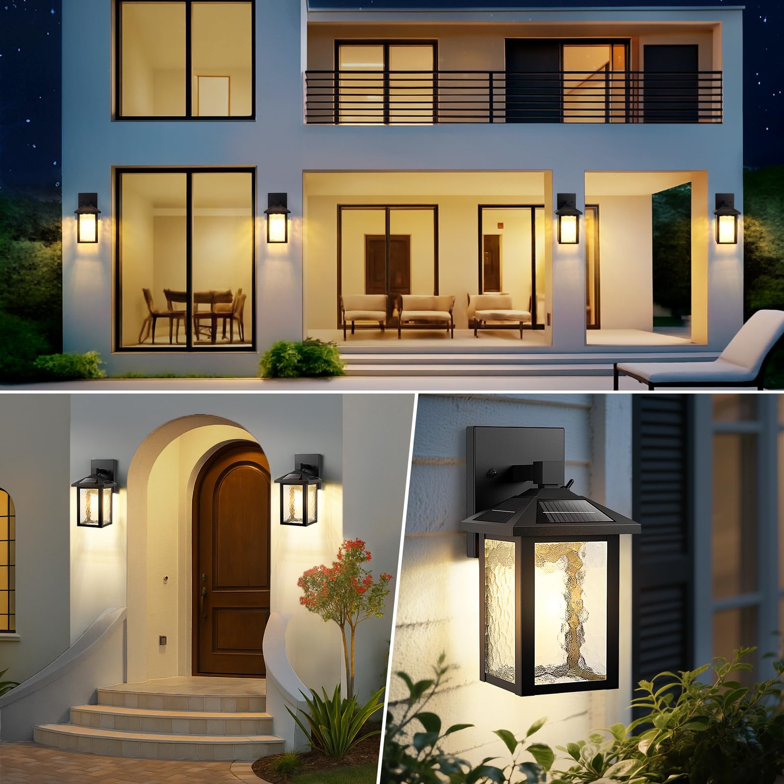 BesLowe Solar-Wandleuchten für den Außenbereich, Aluminium, Dämmerung bis Morgendämmerung, LED-Verandalicht, 3000 K/5000 K, verstellbar, kabellose Außenbeleuchtung, Solar-Wandlaterne, Wandleuchte für