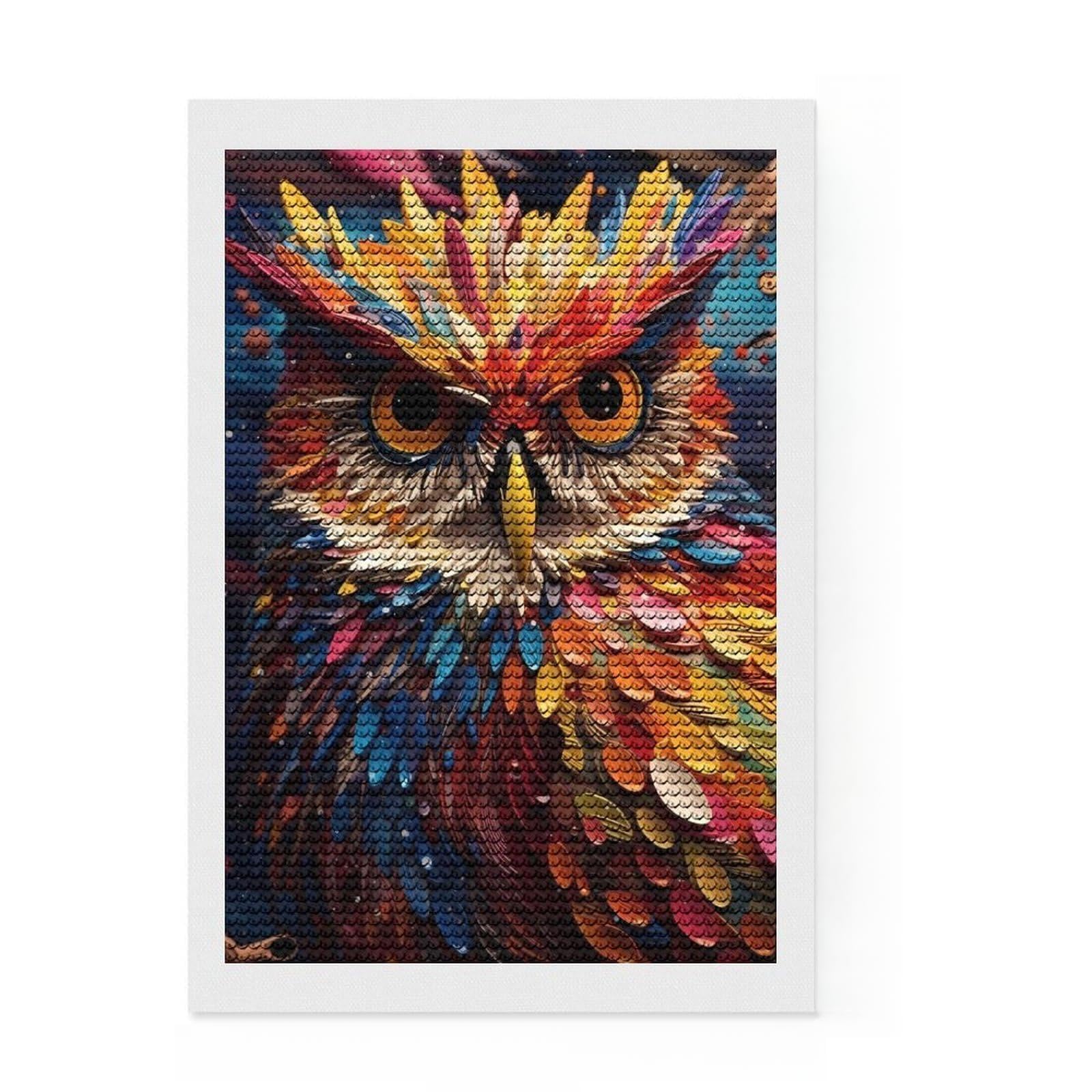 Junmoney Owl Color Diamond Art Kit 8"x12", Sparkling Crystal Beads, Home Decoration, with Tool Kit, Fun Craft Activity, DIY