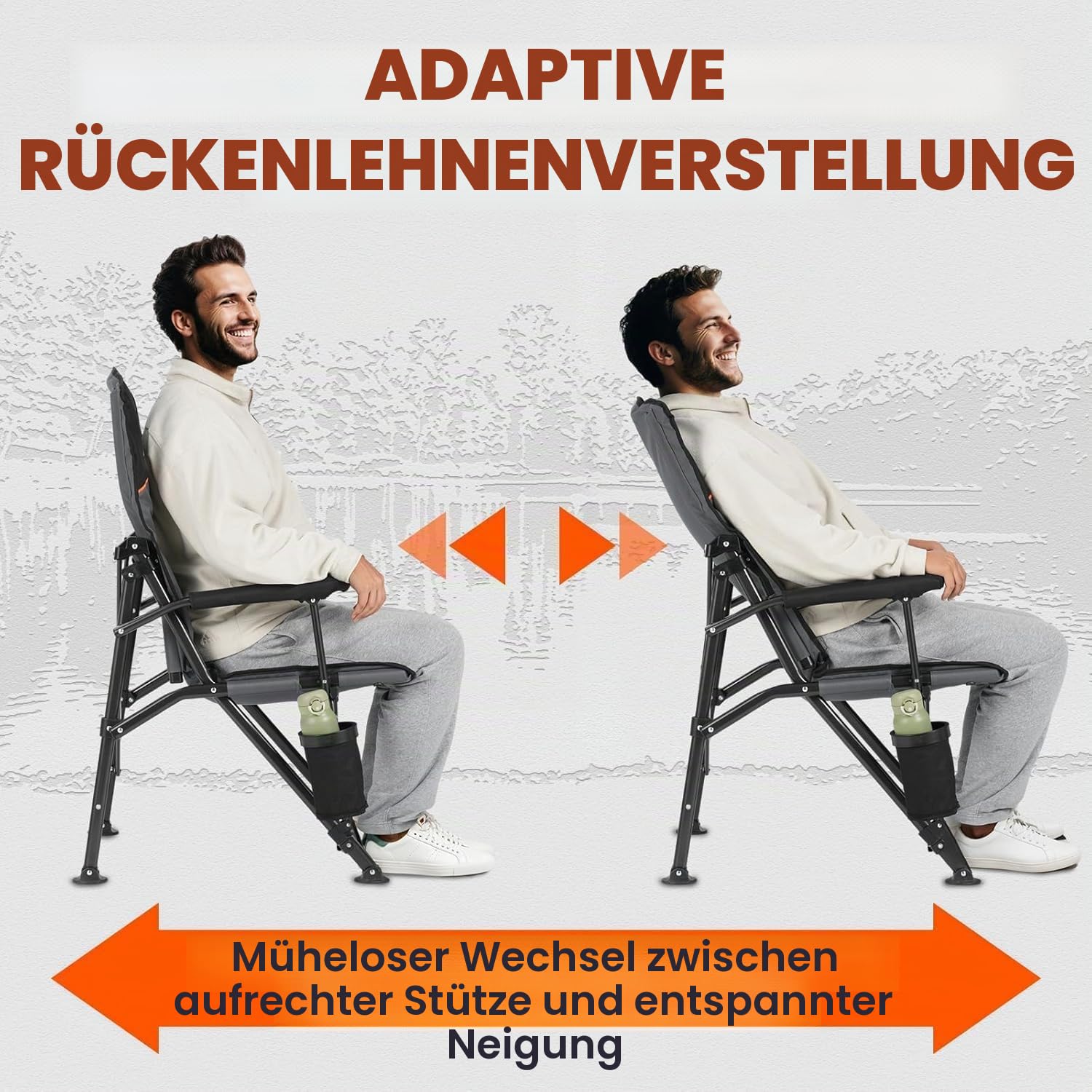 OVERMONT Campingstuhl Hochlehner Faltbar mit Kopfstütze - Klappstuhl Tragbar bis 226 KG - Gartenstuhl Klappbar mit Gepolstert Armlehnen - für Outdoor Wandern Picknick