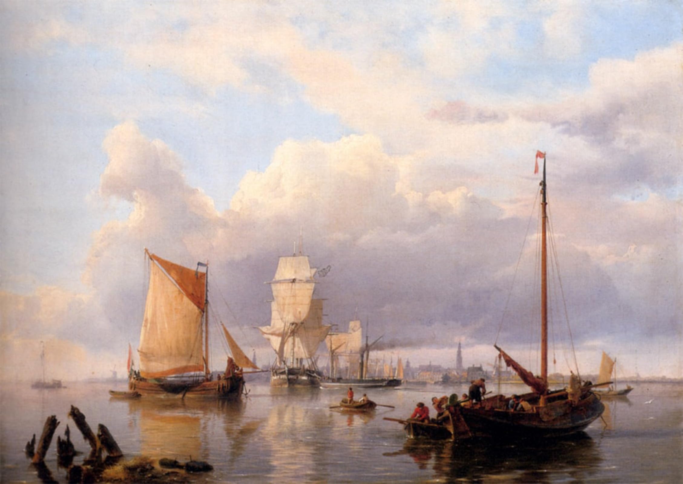 Serendipitp No Frame Vintage Picture Print On Canvas Wall Art Poster Shipping On The Scheldt With Antwerp In The Background By Hermanus Koekkoek Snr Artwork Print Poster For Wall Decor 60X90cm