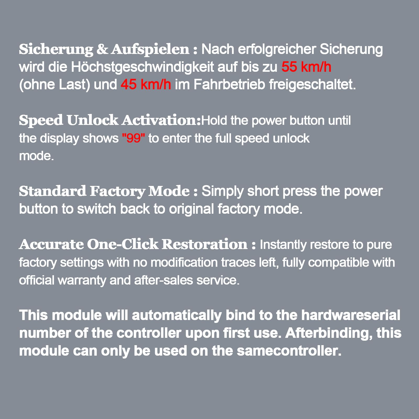 Zephon Electric Scooter Speed Unlock Flash Module, Full Speed Unlock Kit for Ninebot Segway ZT3 Pro ZT3 ProE ZT3 ProD, Supports 45km/h Practical Speed & 55km/h No-Load Top Speed