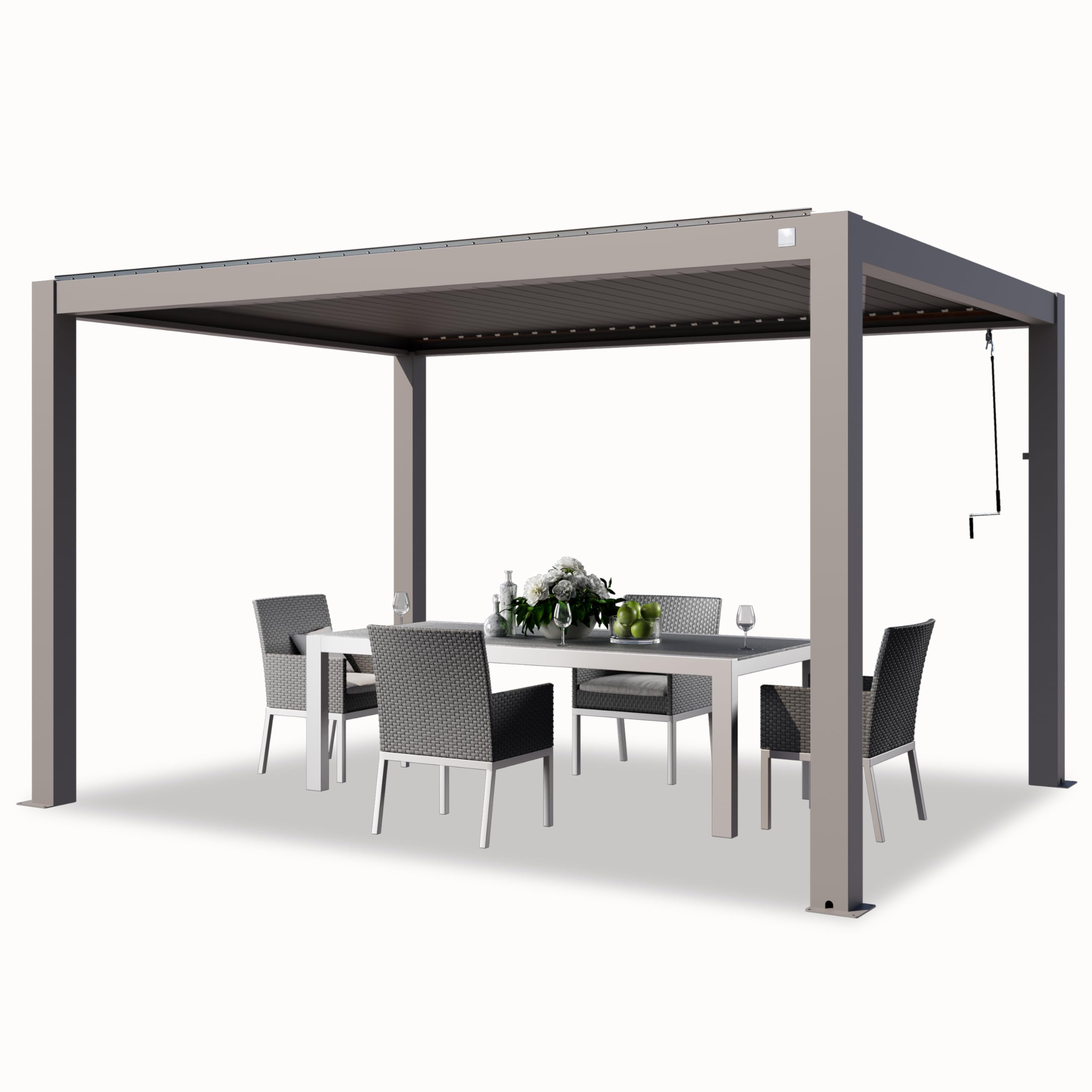 PRIMEYARD Pergola 3x4 m – Aluminium-Pfosten mit Lamellendach, grau
