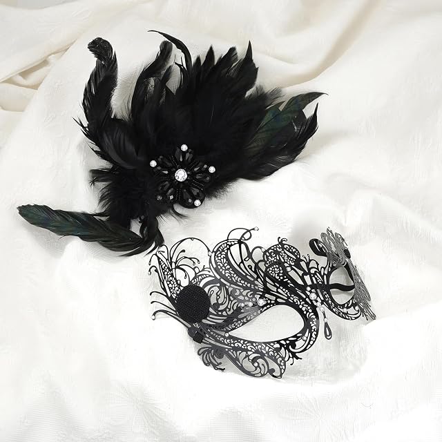 Foto 4 de 8 de JewelryWe Máscara Mascarada Plumas Mujer: Máscara de Venecia Retro Metal Disfraz Decoraciones para Fiestas…
