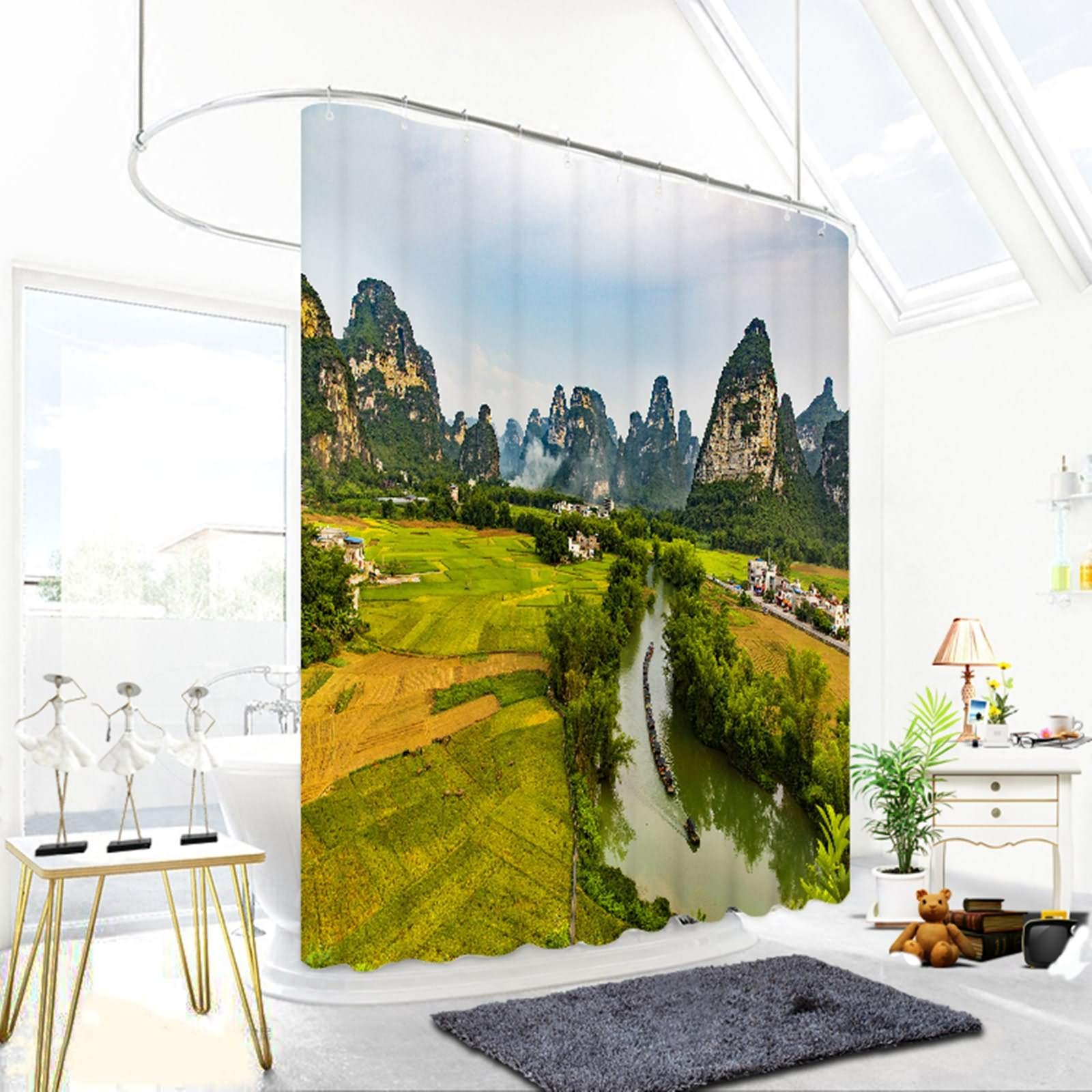 Rideau de douche japonais 200x180 imperméable contre les éclaboussures