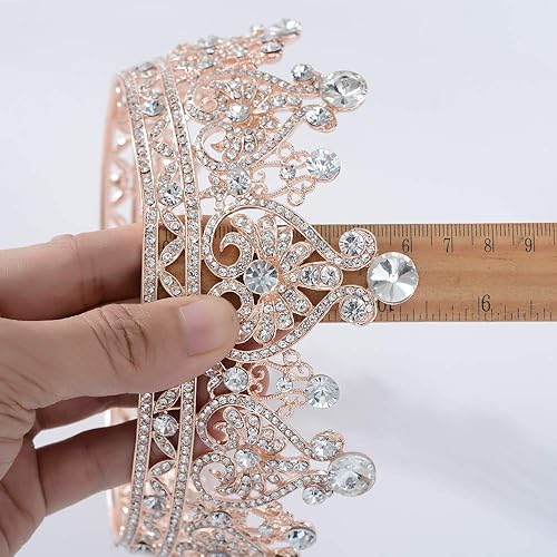 Miniatura 8 de S SNUOY Corona de oro rosa para mujer, coronas y tiaras de cristal redonda completa, para desfile, fiesta, disfraz, coronas nupciales para boda
