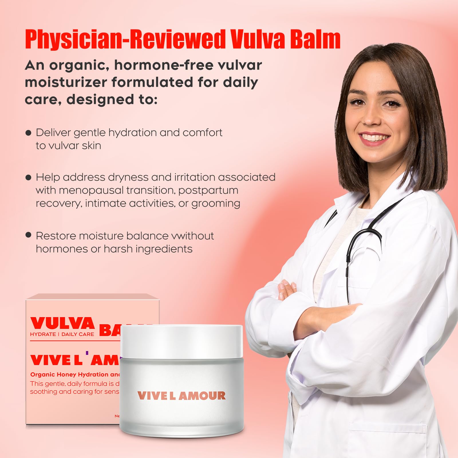 Vive L'Amour Organic Vulva Balm – External Intimate Moisturizing Care for Dry, Sensitive Skin During Menopause & Hormonal Changes – Hormone-Free Comfort Balm – 2 oz