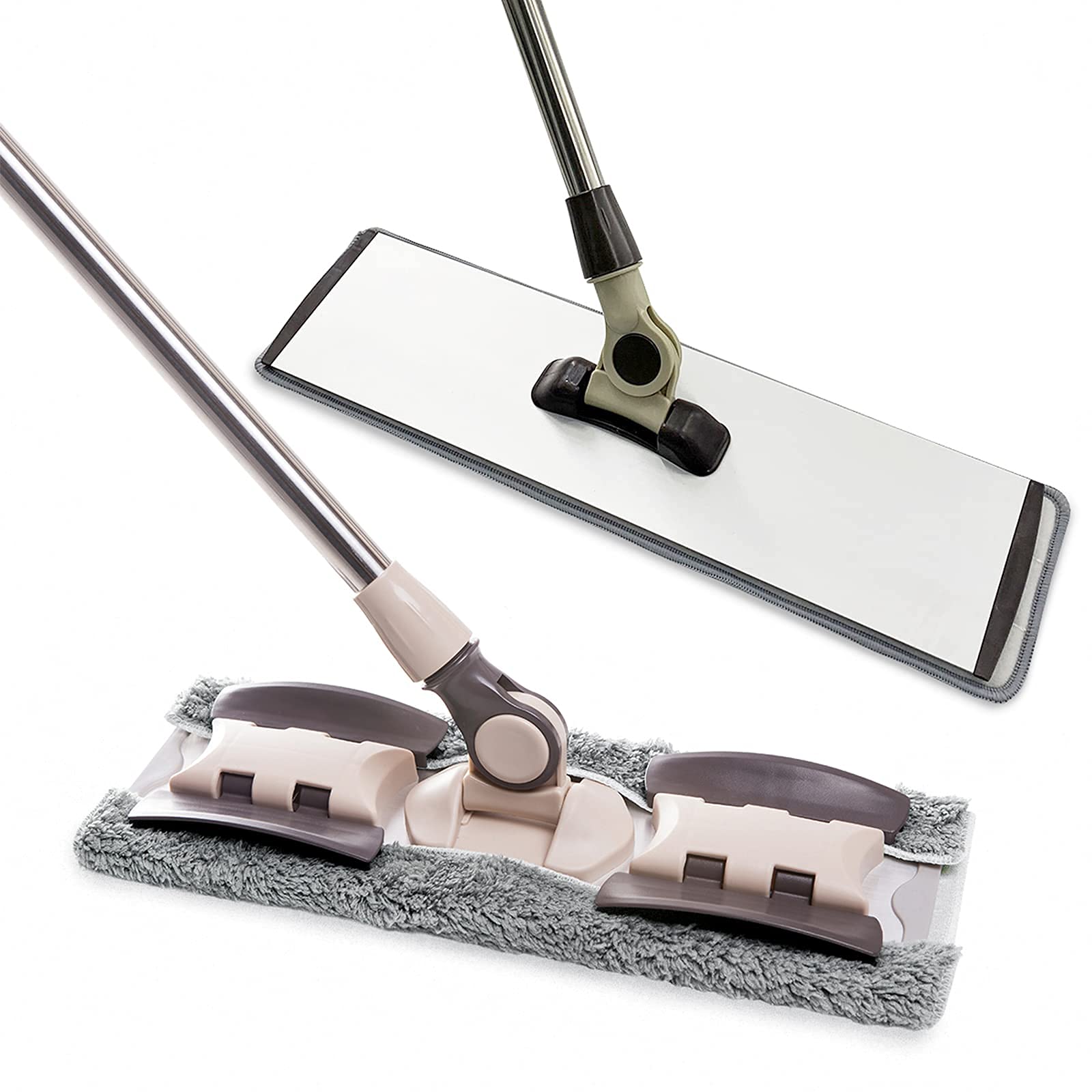 MAYSHINEMicrofiber Hardwood Floor Mop - 5 Washable & Reusable Flat Mops Cloths/Pads, and 18" Professional Microfiber Dust Mop, Stainless Steel Handle, Washable Pads, 2 Items Bundle