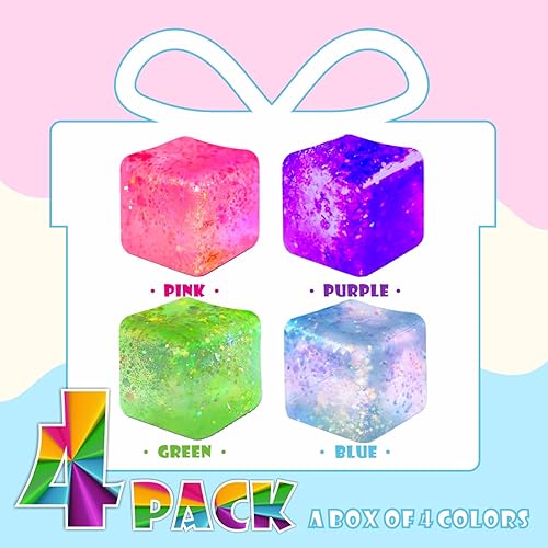 Vista 12 de Paquete de 3 cubos esponjosos con purpurina, juguetes para la ansiedad para niños, cubos de gel para estrés de crecimiento lento para adultos, cubos