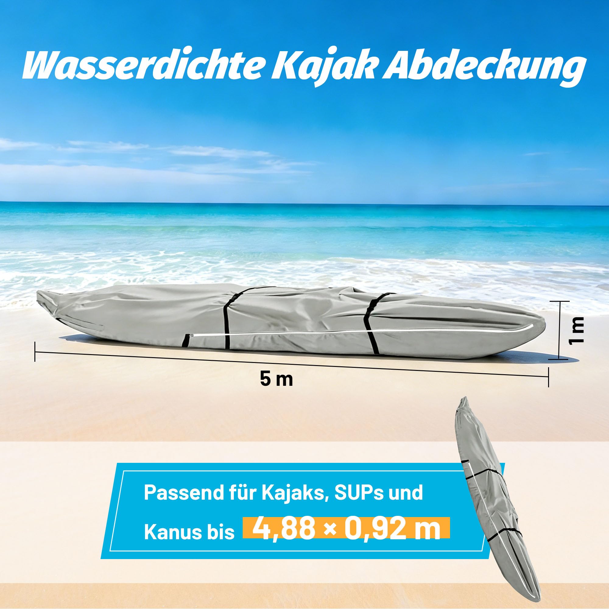 wasserdichte Kajak Abdeckung - Verdickte Tränen Verblassen Beständig Kanu Abdeckungen für Outdoor Indoor Storage, UV-Schutz Kajaks Zubehör für SUP Paddeln Vorstand Booten, 4.87m, Schiefergrau