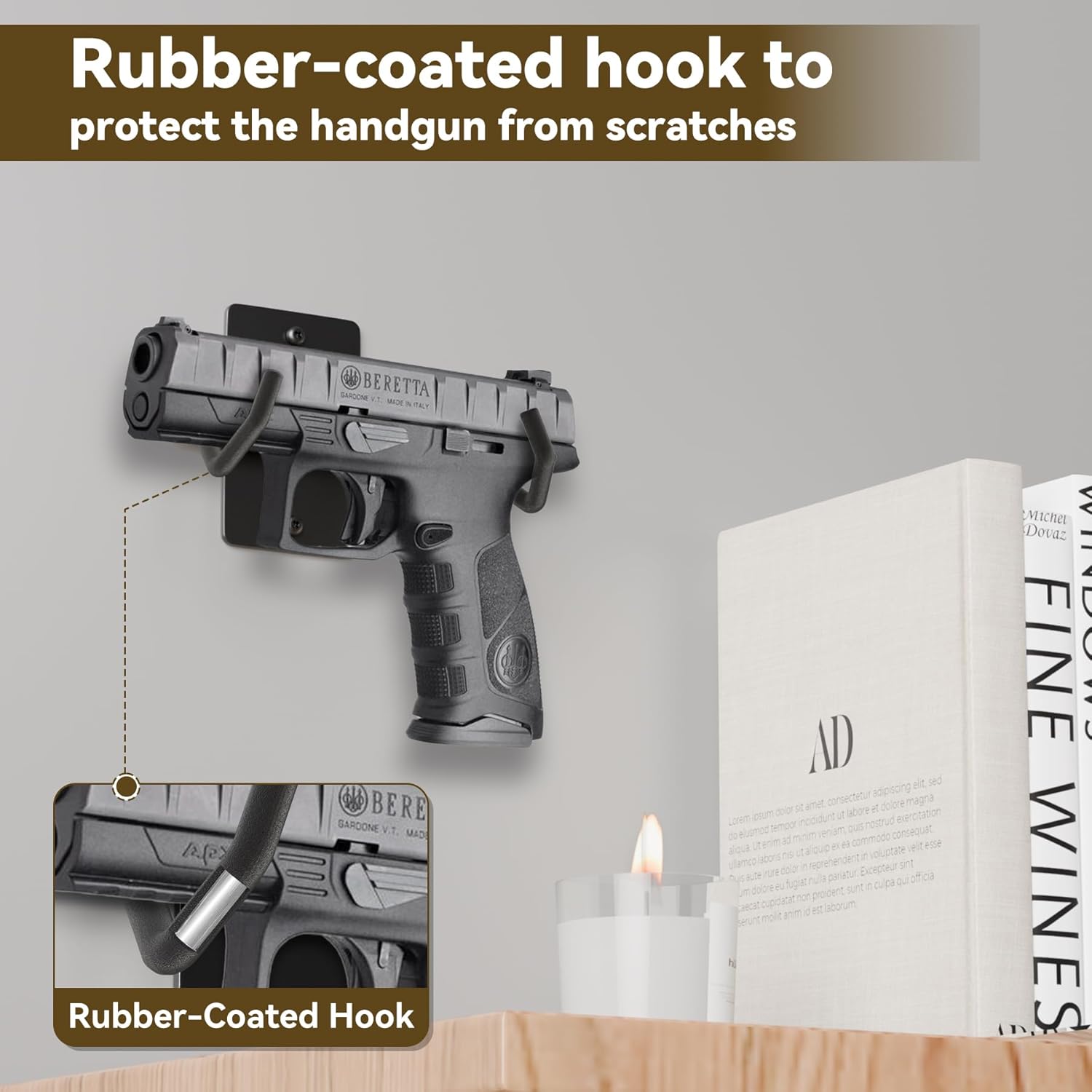 Pistol Wall Mount Rack - Adjustable Handgun Display Holder Fits Most Pistol and Revolver, Rubber-Wraped Wall Mount Pistol Holder, Pistol Display Rack, Gun Display Wall Mount, Revolver Stand
