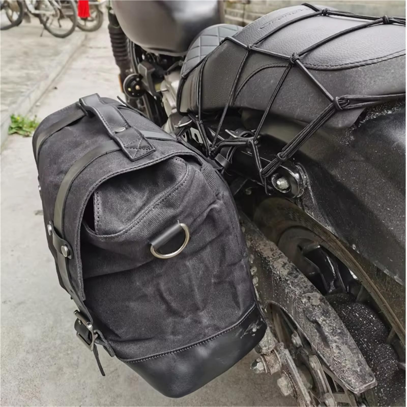 Selle Sac À Dos Moto Sacoche De Moto Étanche Vintage Rétro Arrière Pour En Toile Cirée Côté Conducteur