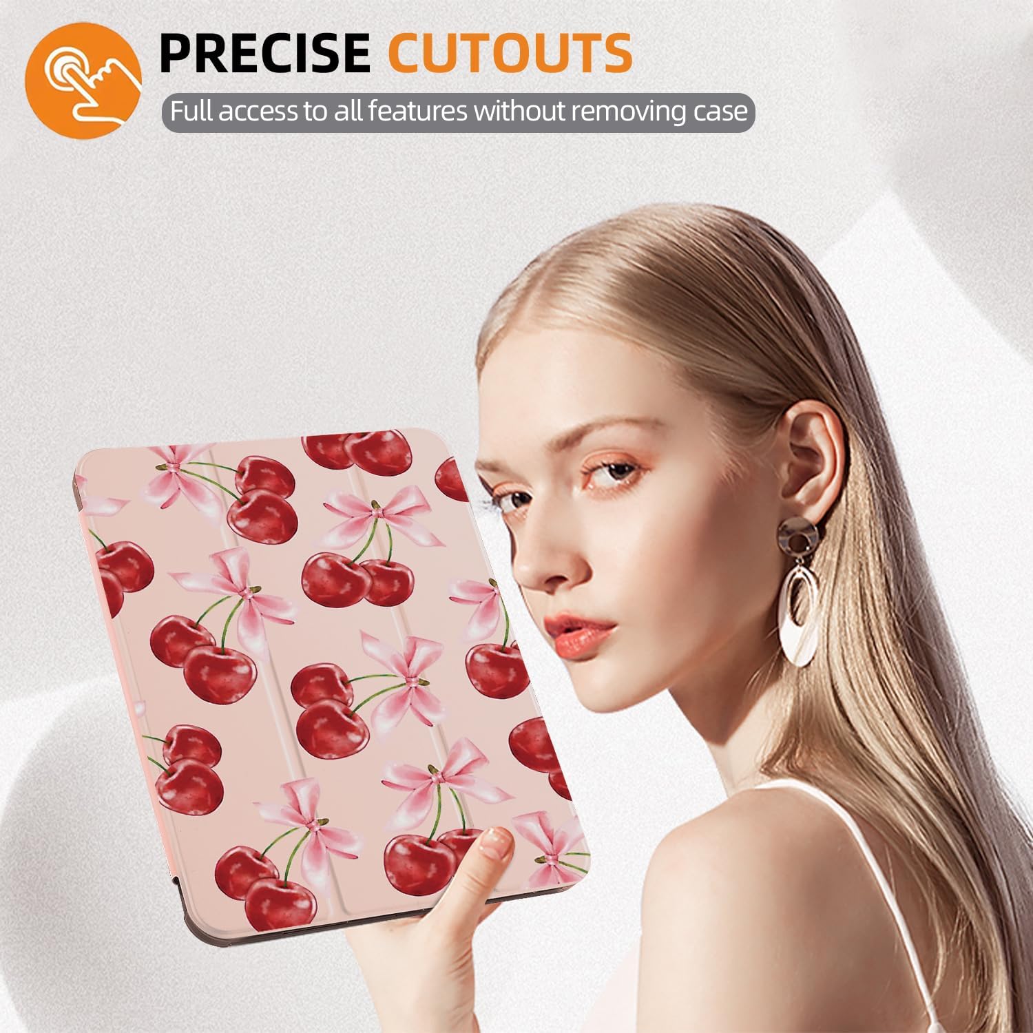MAYCARICute Cherry Bows Case for 10.9 Inch Ipad Air 4/Air 5 Kawaii Girly Bowknot Cover for Ipad Pretty Aesthetic Cases(2020/2022) Soft Shockproof Auto Sleep/Wake Case with Pencil Holder Girls Women
