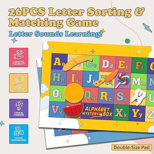 Miniatura 2 de Hoarosall 26 piezas de juguetes de aprendizaje del alfabeto, caja misteriosa del alfabeto, clasificando letras a juego, juguetes de aprendizaje