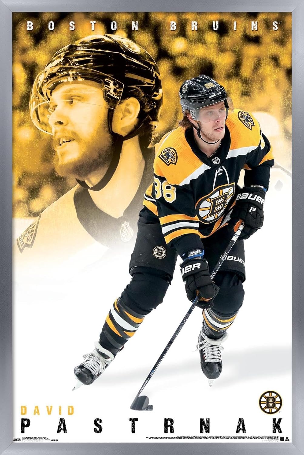 Trends International NHL Boston Bruins - David Pastrnák 19 Wall Poster, 22.375" x 34", Silver Framed Version
