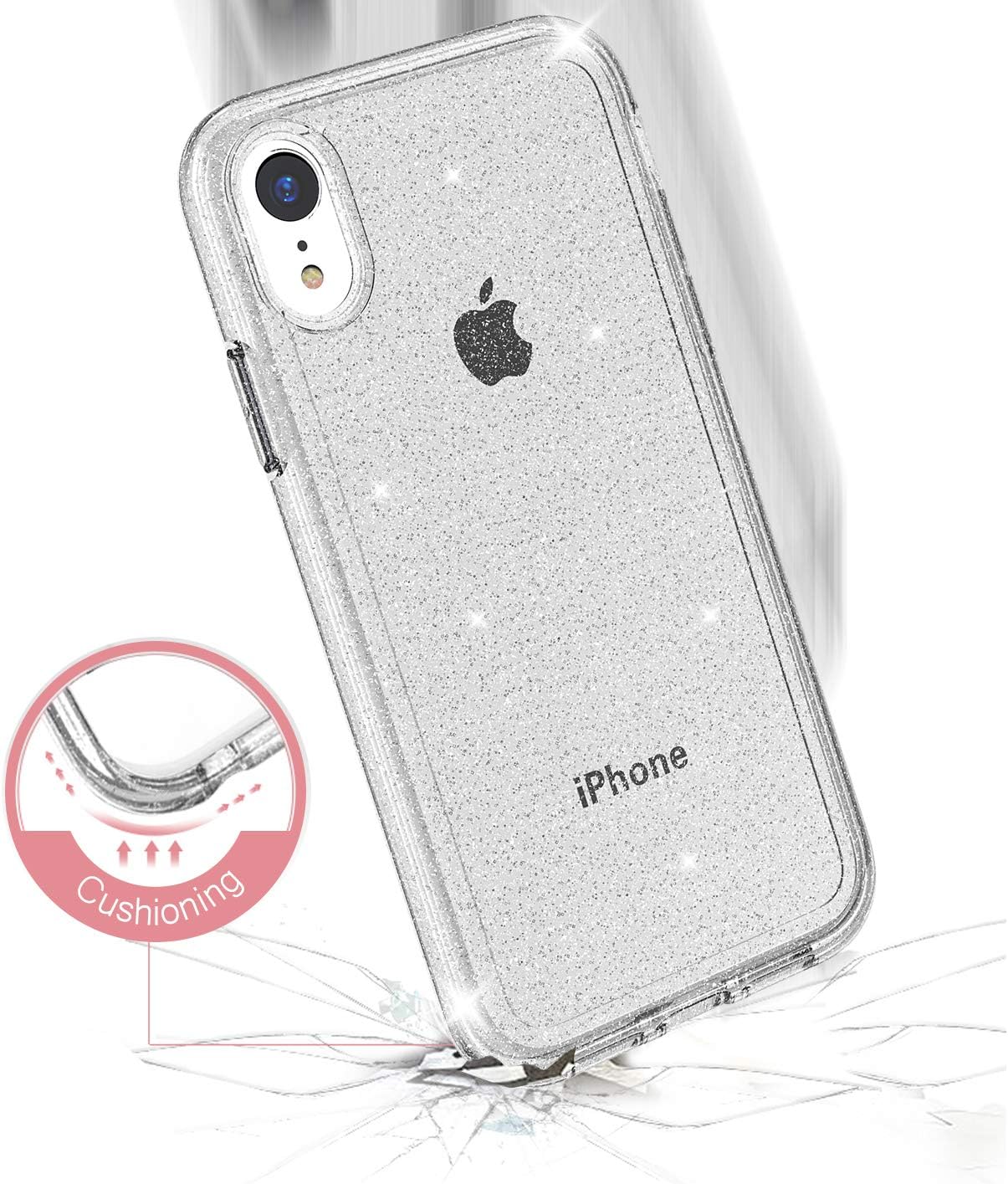 FanTEK Compatible for iPhone XR Case, Luxury Bling Glitter Protective Bumper Hard Shell Shockproof Crystal Cover for Women Girl iPhone XR, Glitter Clear