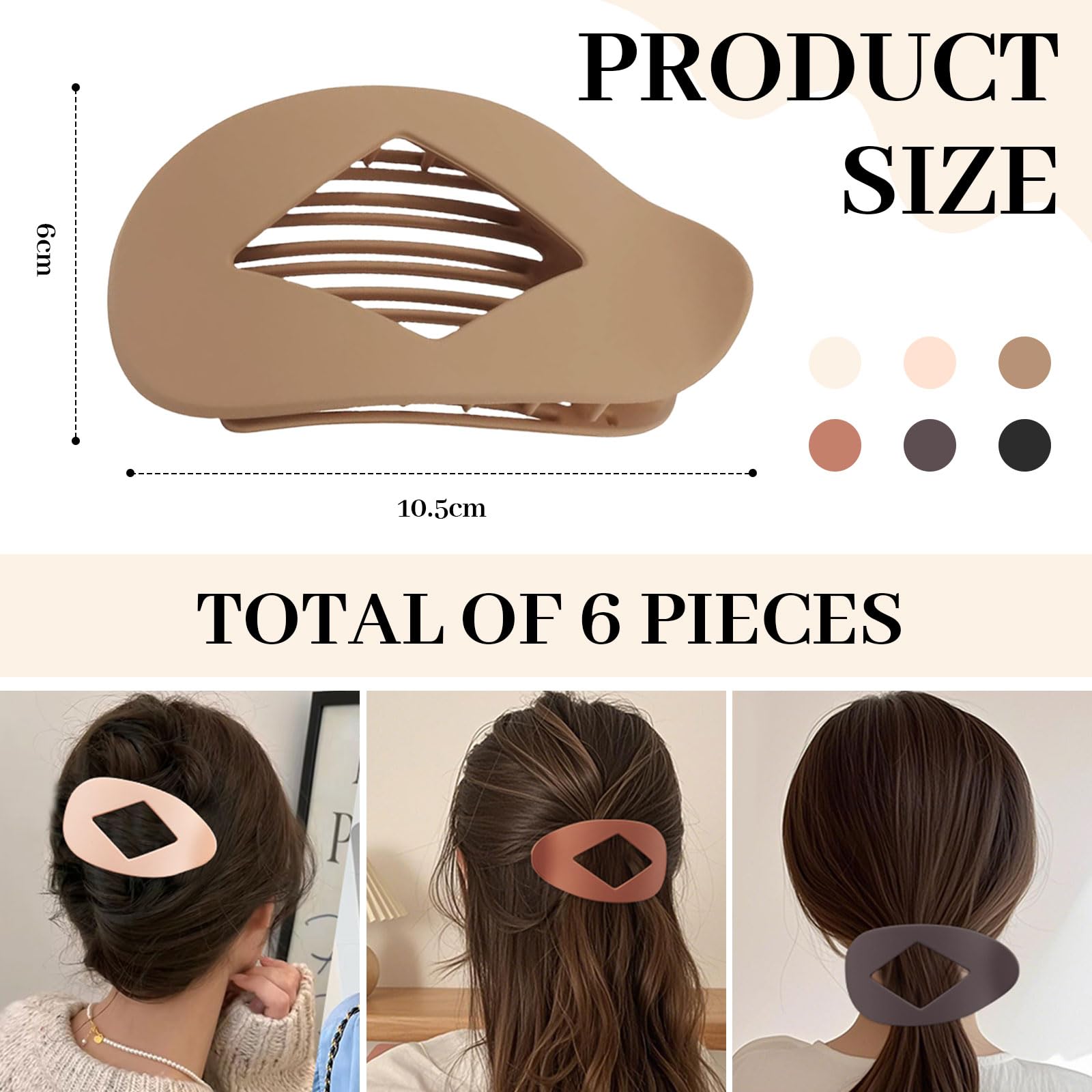 Muorruo 6 Piece Large Flat Round Hair Clips, Oval Claw Clips for Thick Medium-Thin Hair, Non-Slip Strong Hair Clips - Image 2
