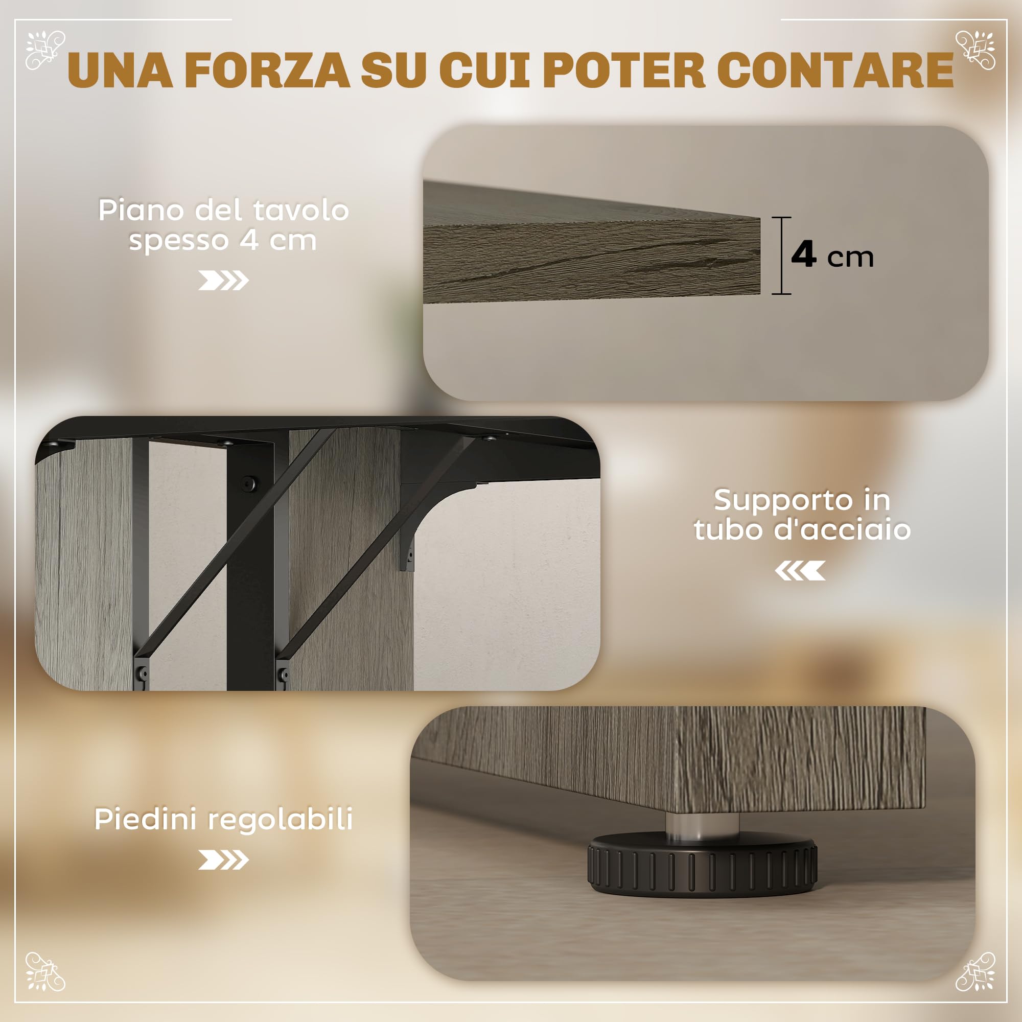 HOMCOM Tavolo da Pranzo per 8 Persone, Tavolo Cucina con Piano Spesso, Tavolino da Soggiorno e Sala da Pranzo Rettangolare in Stile Industriale, 180x80x75 cm, Grigio