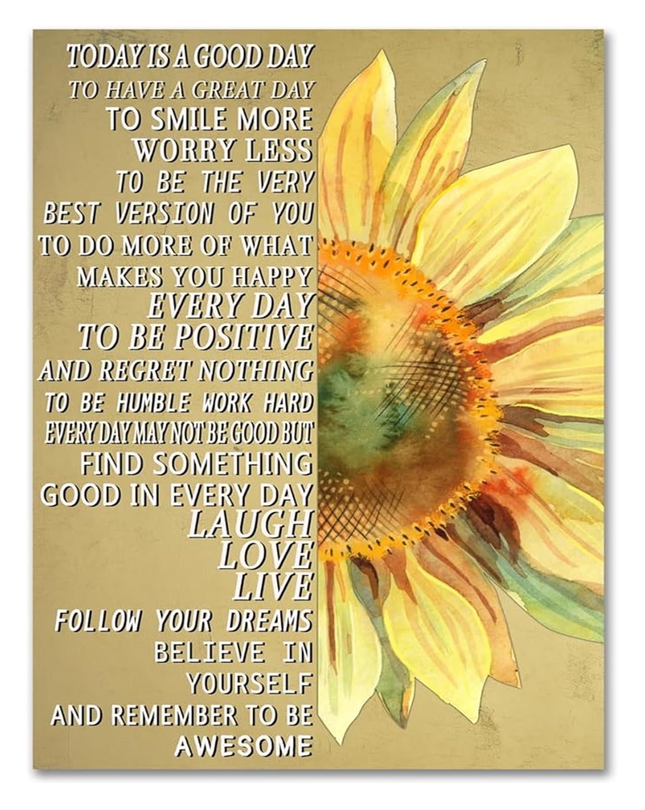 LLBOGRGGN Inspirational Sunflower Wall-Art Today Is A Day To Have A Great Affirmations Poster for Girls Room(Unframed,08x12inch(20x30cm))