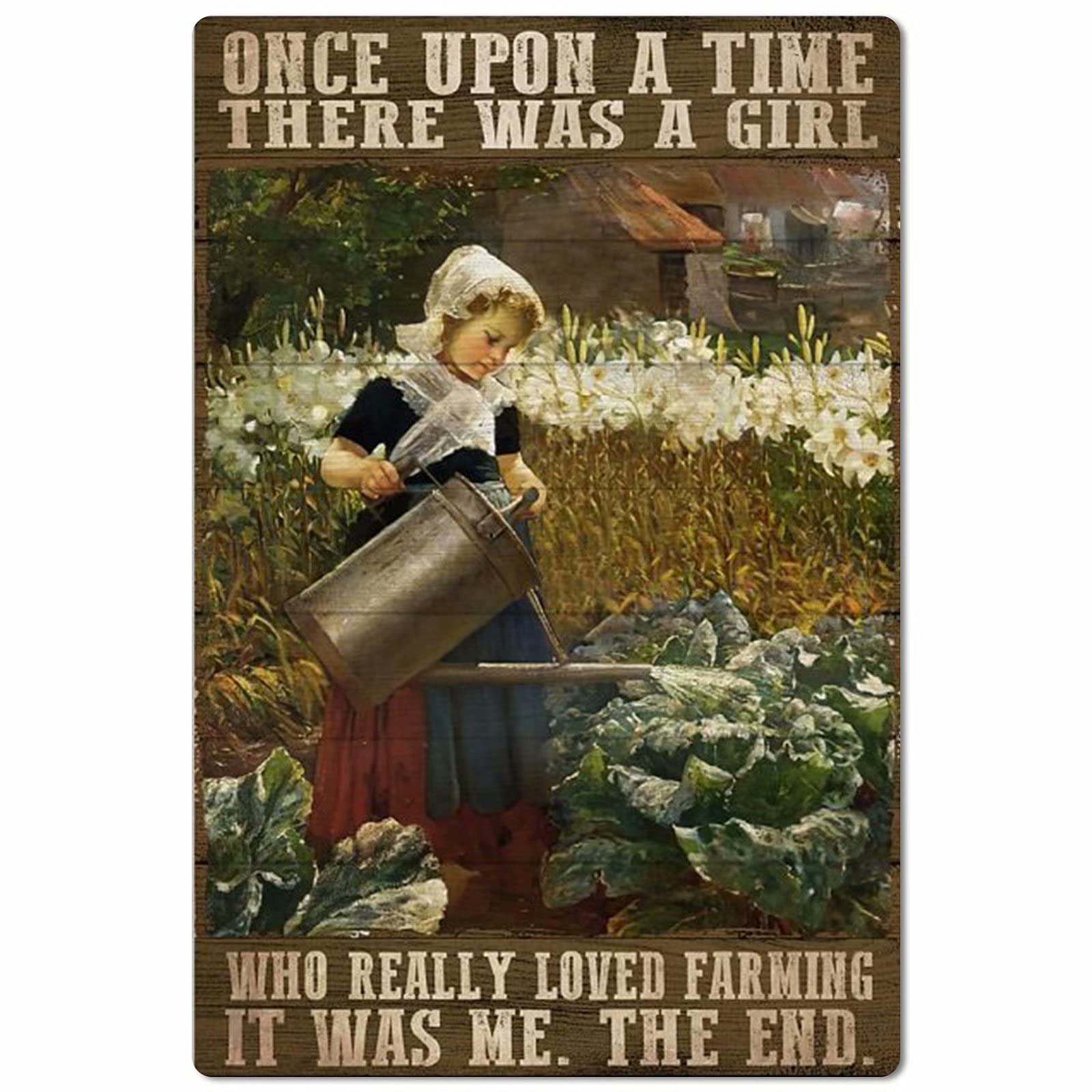 Lawenp Farming Girl Metal Tin Sign,There was A Girl Who Really Loved Farming,Vintage Style Iron Painting for Home Farm Village Cafe Kitchen Wall Decor 12x16 Inch