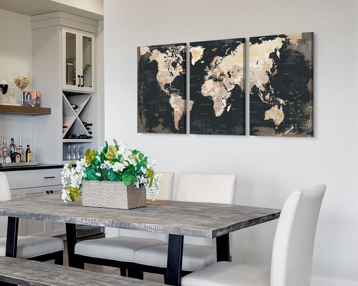 GIFTTWART Office Wall Decor World Map Wall Art Living Room Black And White Pictures Artwork for Walls Vintage Wall Decorations Bedroom Dining Room Art