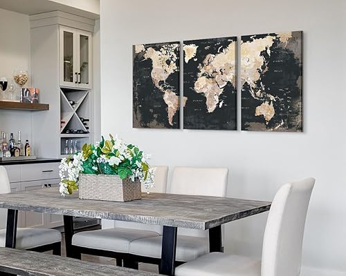 Miniatura 7 de GIFTTWART Decoración de pared de oficina, mapa del mundo, arte de pared para sala de estar, cuadros en blanco y negro, ilustraciones para paredes,
